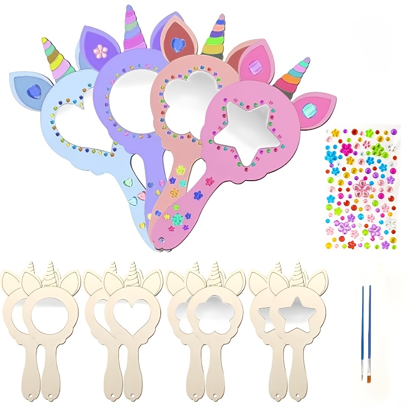 

8pcs/10pcs Diy Wooden Mermaid Colored Mirror Unfinished Wooden Art Crafts Wooden Unicorn Mirror Suitable For Holiday Party Activities Gifts Art Supplies Tools