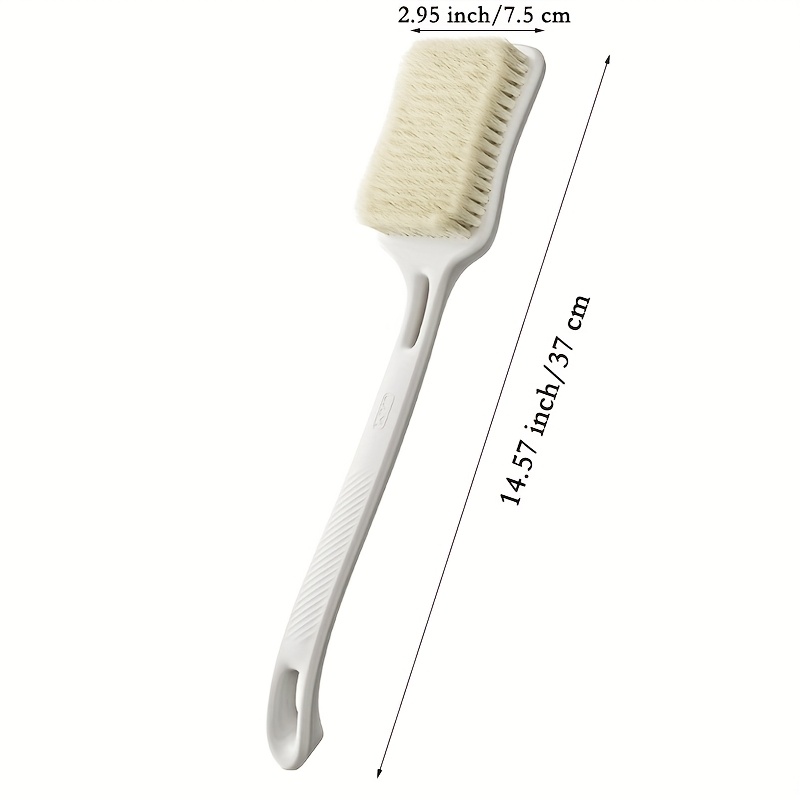 long handled cleaning shower brush with soft and hard bristles   and   brush surface back frosted body exfoliator suitable for wet or dry brushing white Product details 6