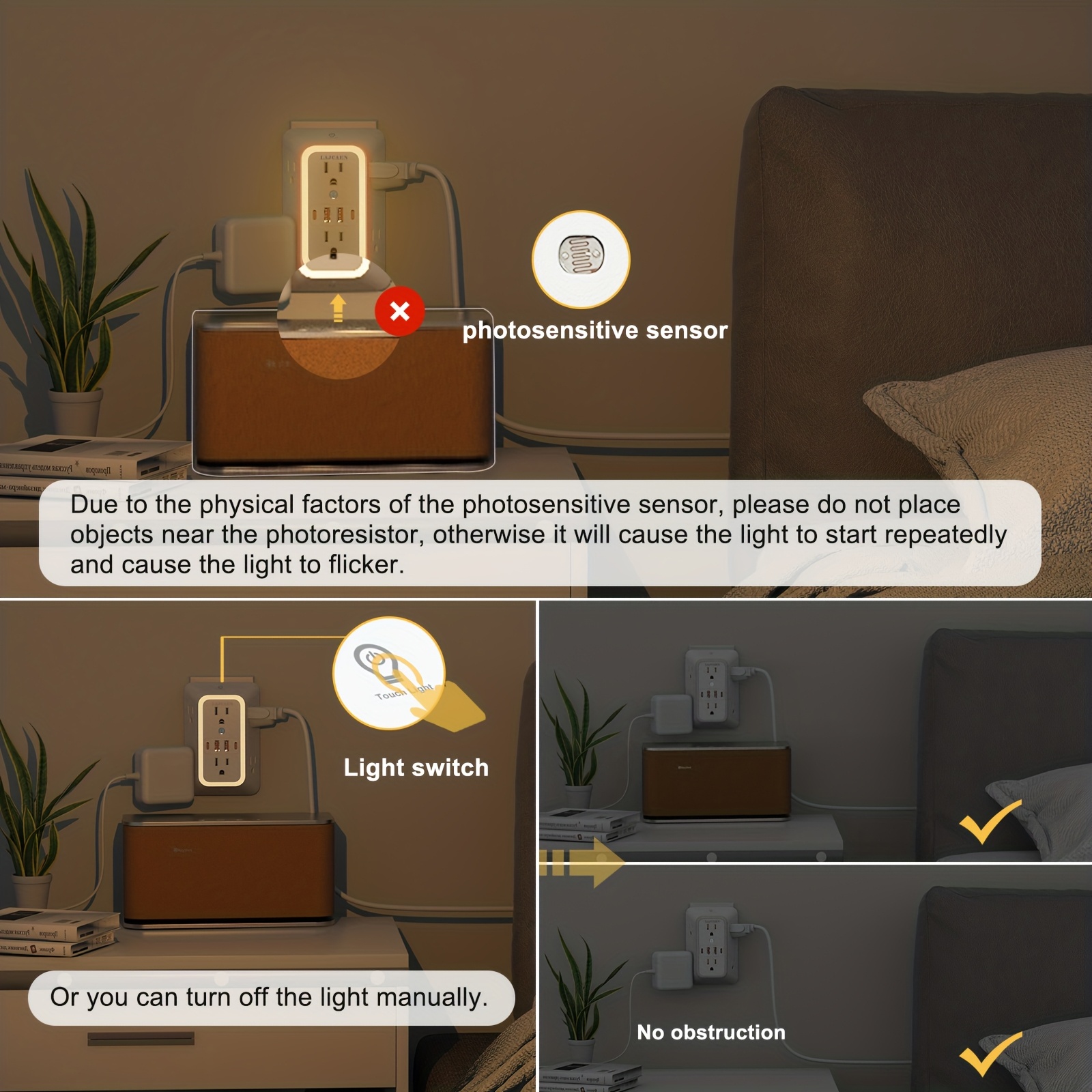 2026 NEW LAJCAEN Smart Multi Plug Outlet With Night Light 10-1 USB Wall Charger Surge Protector Night Light Touchable 3 Levels Of Light, Wall Charger Plug Outlet Extender & USB Ports (2A+2C), Wall Power For College Home Travel Office Dorm Essentials 4 2026 NEW LAJCAEN Smart Multi Plug Outlet With Night Light 10-1 USB Wall Charger Surge Protector Night Light Touchable 3 Levels Of Light, Wall Charger Plug Outlet Extender & USB Ports (2A+2C), Wall Power For College Home Travel Office Dorm Essentials - Image 4