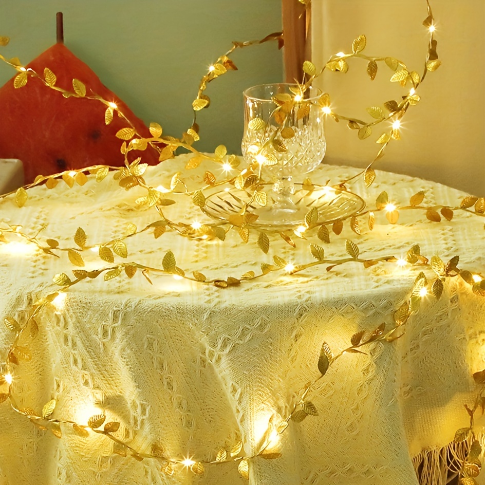*. */100 LED Simulation Goldene oder Silberne Blätter Fee Lichterkette, Batteriebetriebene Warmweiße Raumdeko Lichter für Geburtstagsparty Ramadan Weihnachtsfest Dekoration (Batterie Nicht Enthalten)
