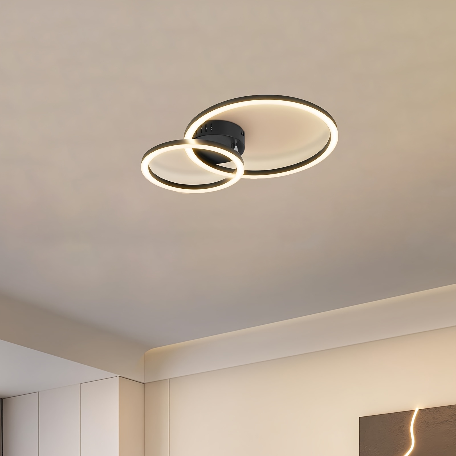 E-shop LED-Deckenleuchte Wohnzimmer-Deckenlampe 40 cm - 23 W Küchenlampe 3000 K Warmweiß Wohnzimmerlampe Moderne Schlafzimmerlampe 2-Ring-Design