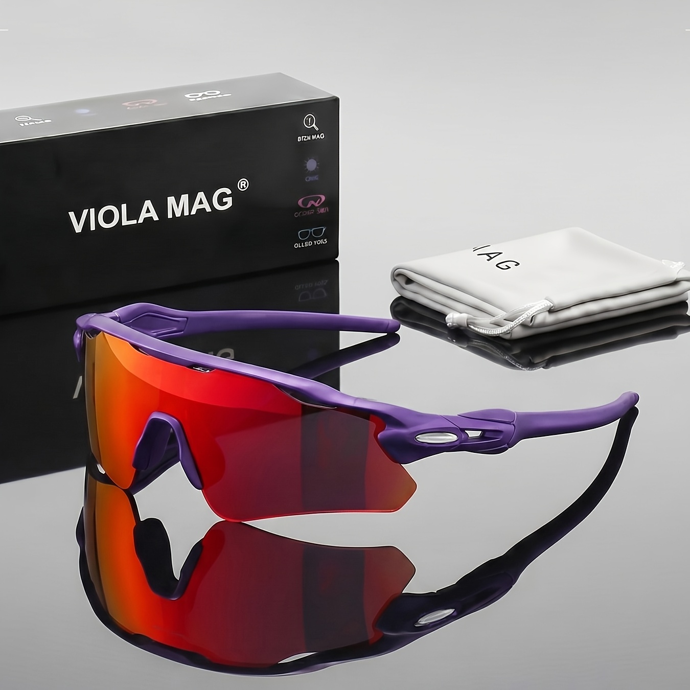 viola mag gafas de media    , diseño de película de color, soporte antideslizante para la nariz,   con espejo, gafas de decoración   para fiestas de hombres y mujeres, equipadas con   de espejo de marca y bolsa de espejo, sin batería