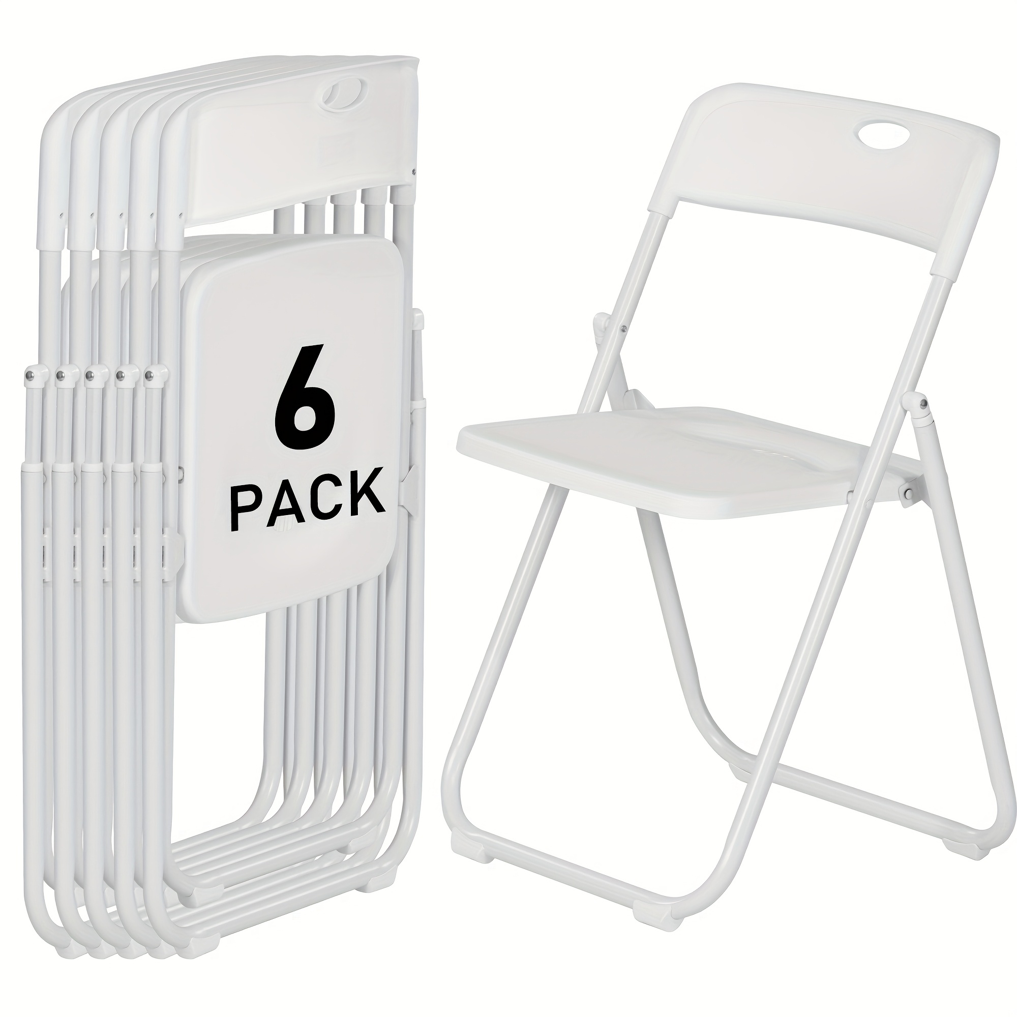 TEMU Set Of 6 White Plastic Folding Chairs, Lightweight And Of Supporting Up To 350 , Featuring A Metal Frame Easy To Fold And Store, Ideal For