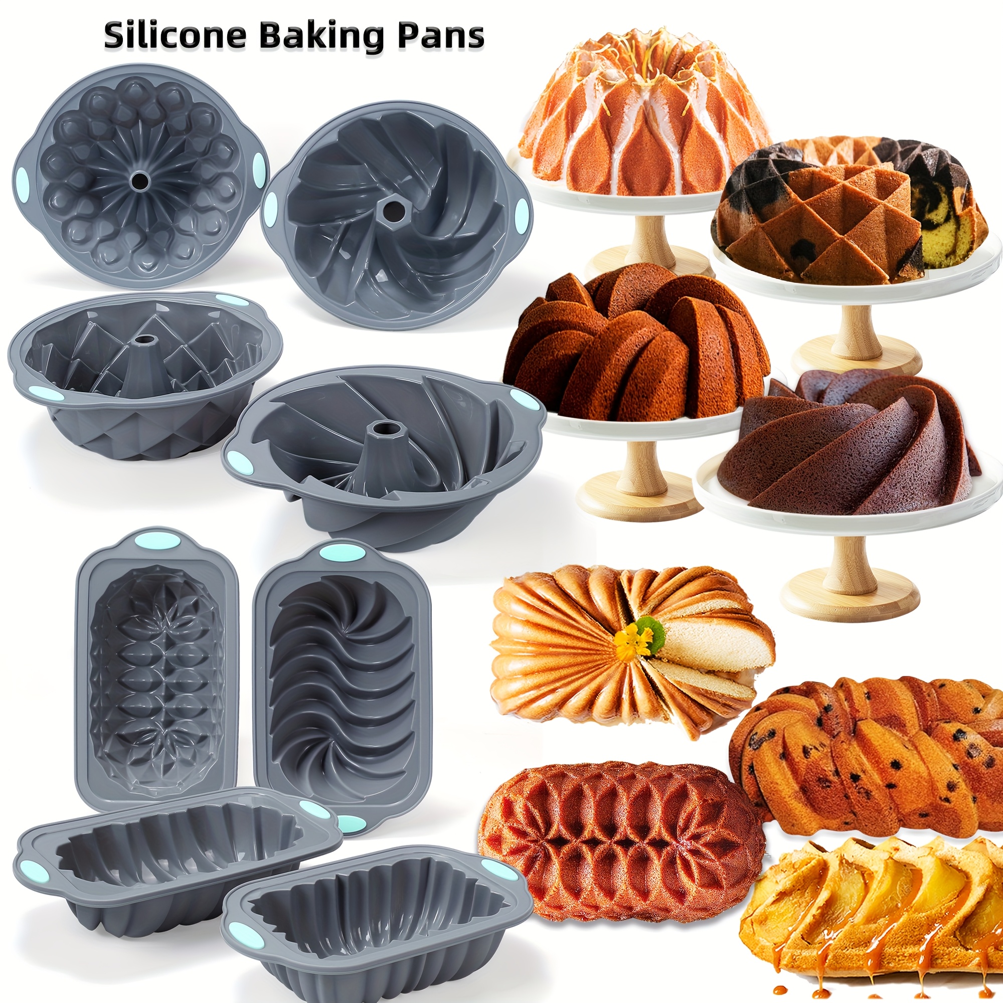 

4 Pack Silicone Bunte Cake Pan, Nonstick Fluted Tube Cake Pans For Baking, Baking Mold For Cake, Brownie, , Meatloaf (crown Shape, Nest Shape, Spiral Shape, Braided Shape)