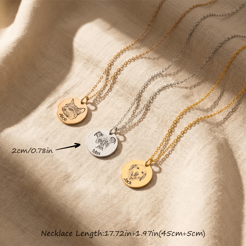Personalized Stainless Steel Round Pet Portrait Necklace