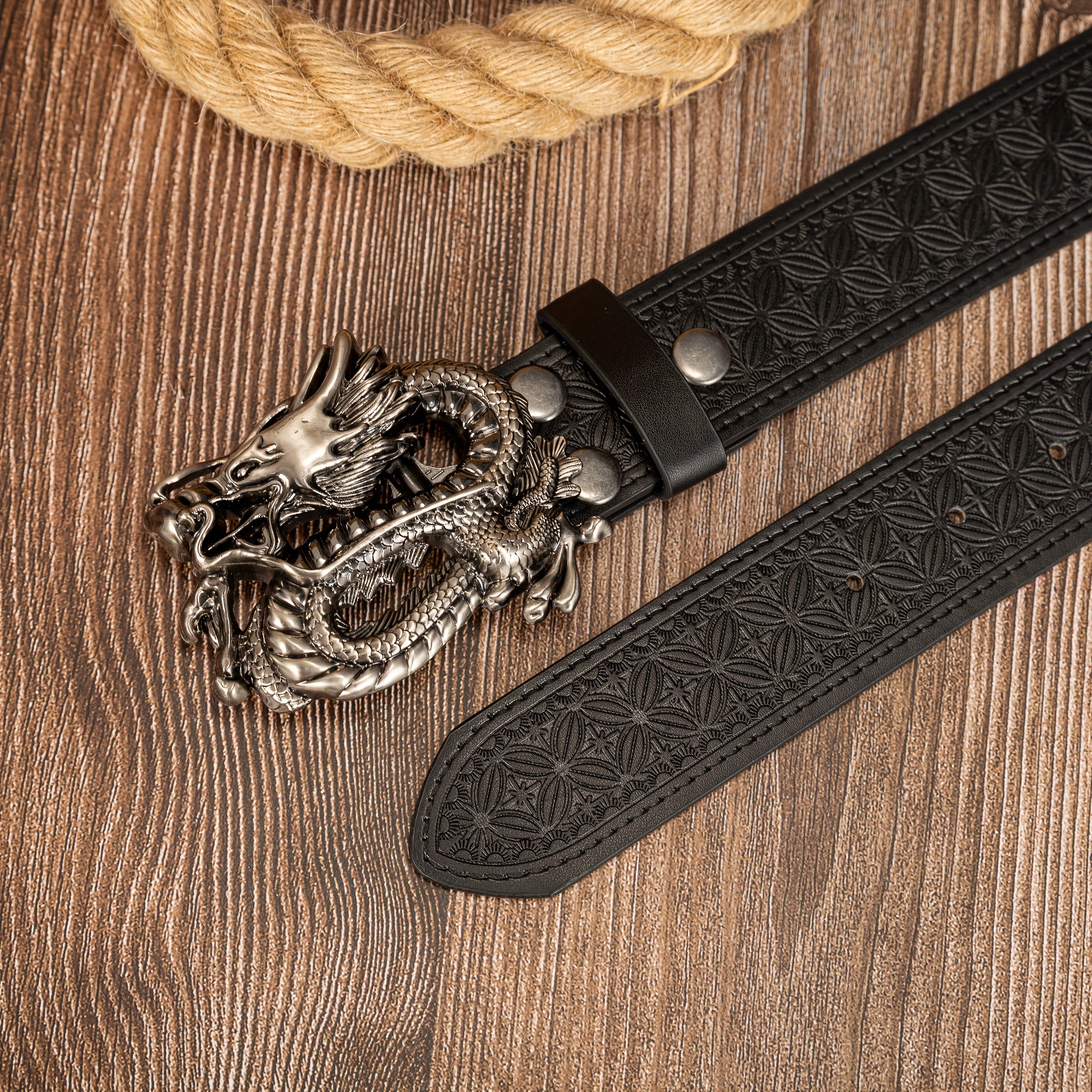 Men's 3D Dragon Buckle PU Leather Belt Embossed Pattern Funky Style