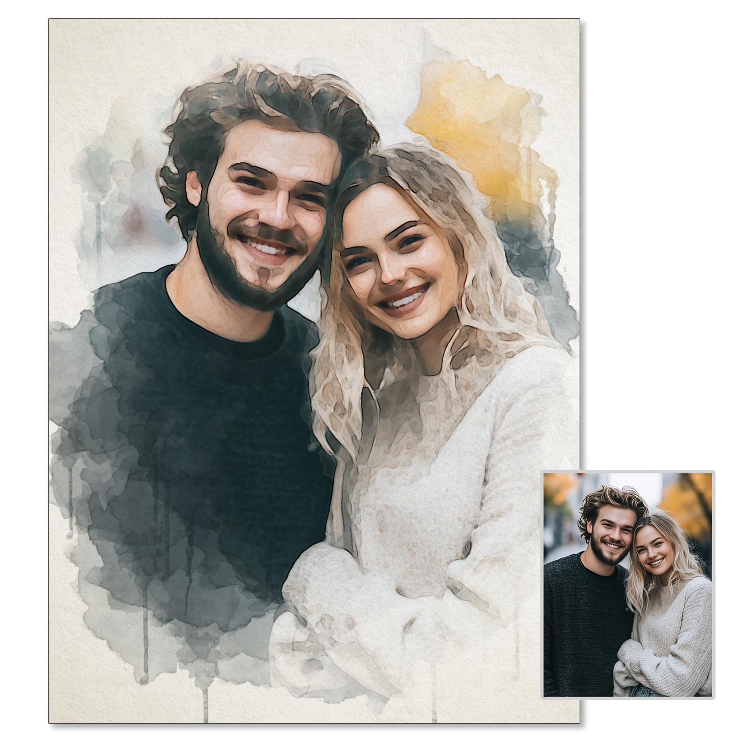 

Customized Watercolor Style Photo Canvas Print - Personalized Canvas Art For Wedding, Family, Couples, Engagement, Pet Memorial & Landscape - Unique Gift Idea, - 1 Piece