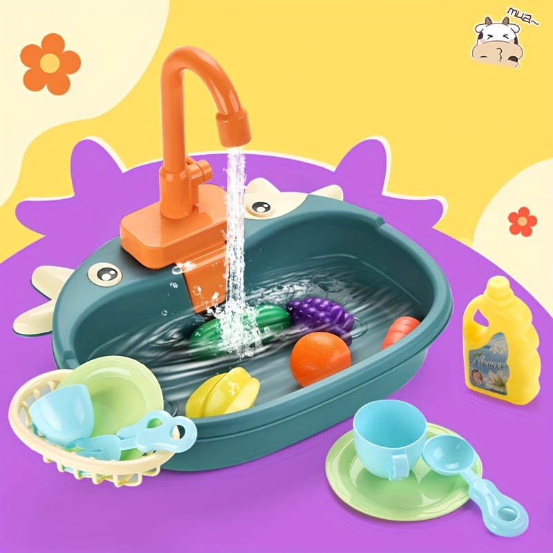 

Kids' Play Kitchen Set With Wash Basin Sink - Fun Pretend Play Toys For Boys & Girls Ages 3-6, Perfect Gift Idea