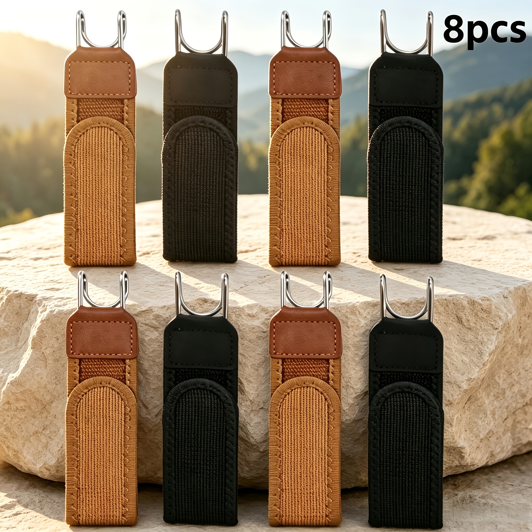 TEMU 8pcs Invisible -free Elastic Polyester Belts, Tactical Metal Hook Belts, Adjustable And Comfortable , No , Suitable For Daily Commuting,