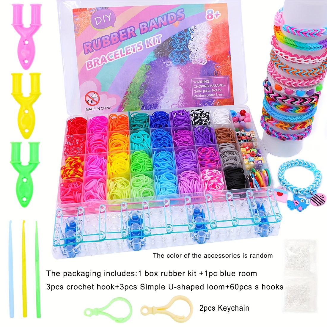 TEMU 2650pcs Bands Craft Kit - Silicone Rubber Bands For Diy Bracelet Making, Bead Looms Cute Animal & Floral Designs With Letter Charms - Creative