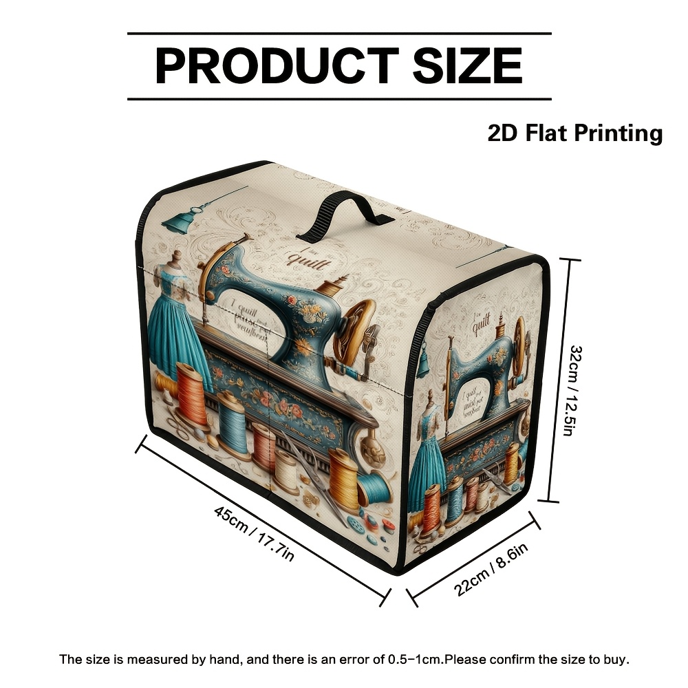 TEMU 1pc 2d Flat Vintage Sewing Machine Scene Theme Sewing Machine Cover Protector With Multi-pocket Storage And Handle, Fits Standard And Most Large