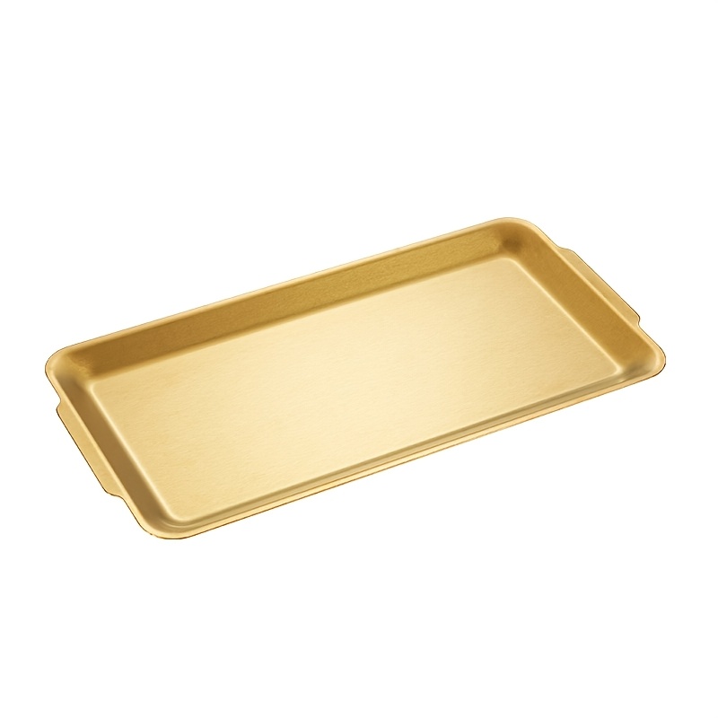 (1pc) plats de service en acier inoxydable 304, assiettes rectangulaires en métal avec poignées, plateaux de rangement décoratifs pour bbq, repas, fête, buffet, service dapéritif (doré)