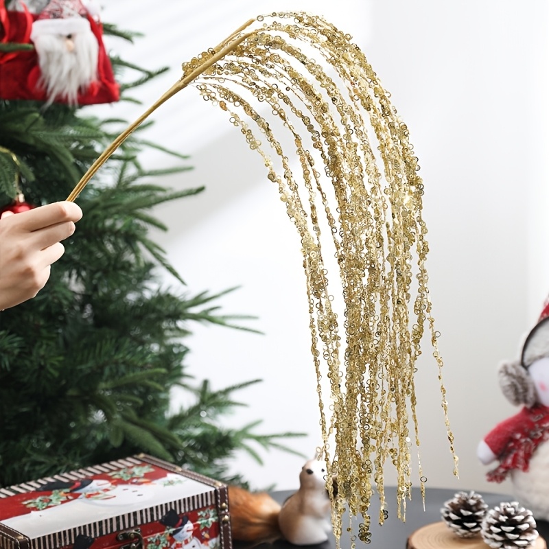 TEMU Ensemble de 3 pièces d'ornements de luxe pour sapin de Noël Galaxie, paillettes dorées champagne - Branches fluides et scintillantes, décoration