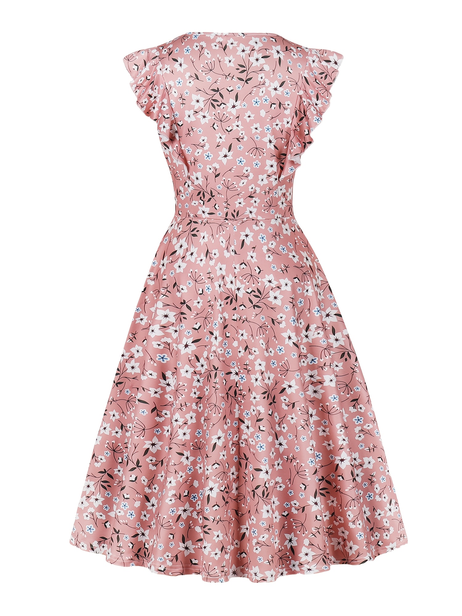 flowy knee length summer dresses Women Summer Knee Long Dress Casual V Neck Short Sleeve Pleated Flowy Dress