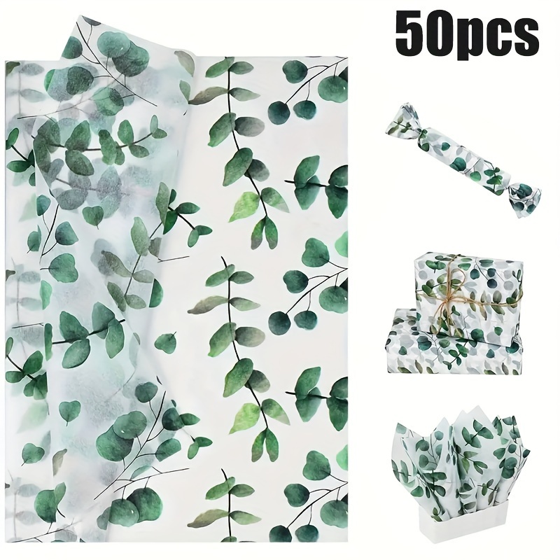 

Eucalyptus Gift Wrapping Tissue Paper 50 Sheets - Semi-transparent, Recyclable With Chic Botanical Design For Weddings And Birthdays, 20"x14