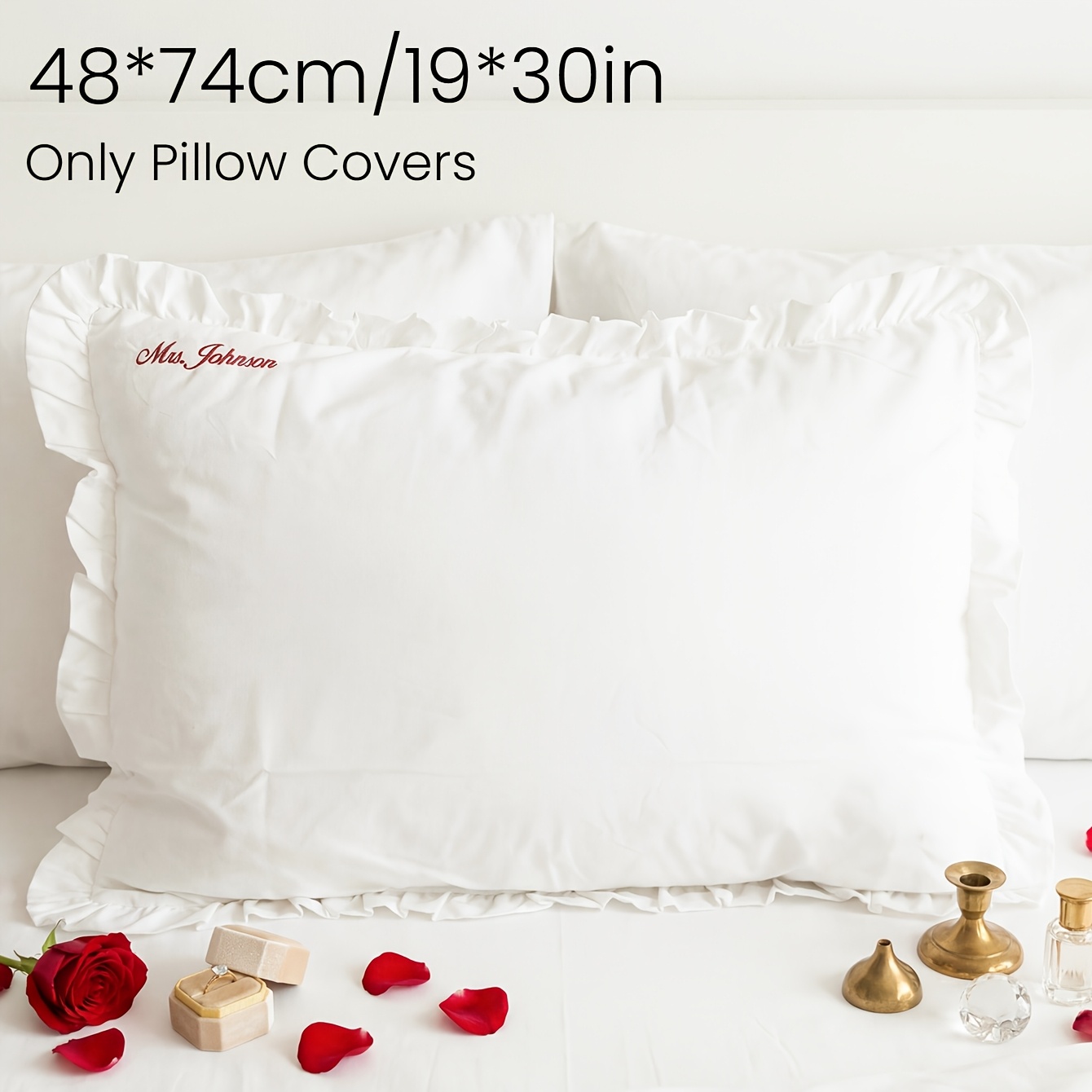 TEMU Customizable Pillow Cover Featuring A Personalized Name With Edges, Couples. White Pillowcase Makes An Ideal Gift For Weddings, Valentine's Day,