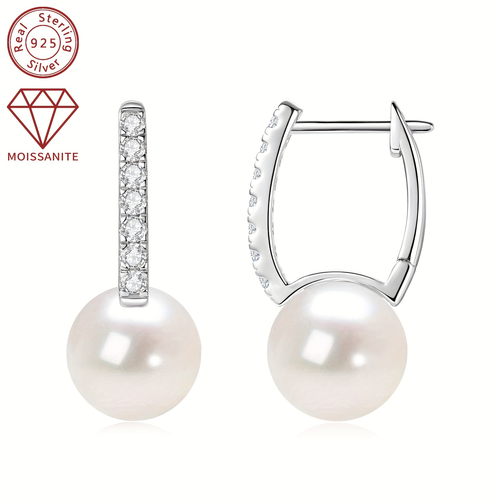 weight 2 11g natural freshwater   9 5 10mm moissanite 1 8mm 14pcs total carat 0 35ct 1 pair moissanite pearl earrings 925 silvery womens fashion pearl earrings round 9 5 10mm natural freshwater   earrings inlaid moissanite earrings details 13