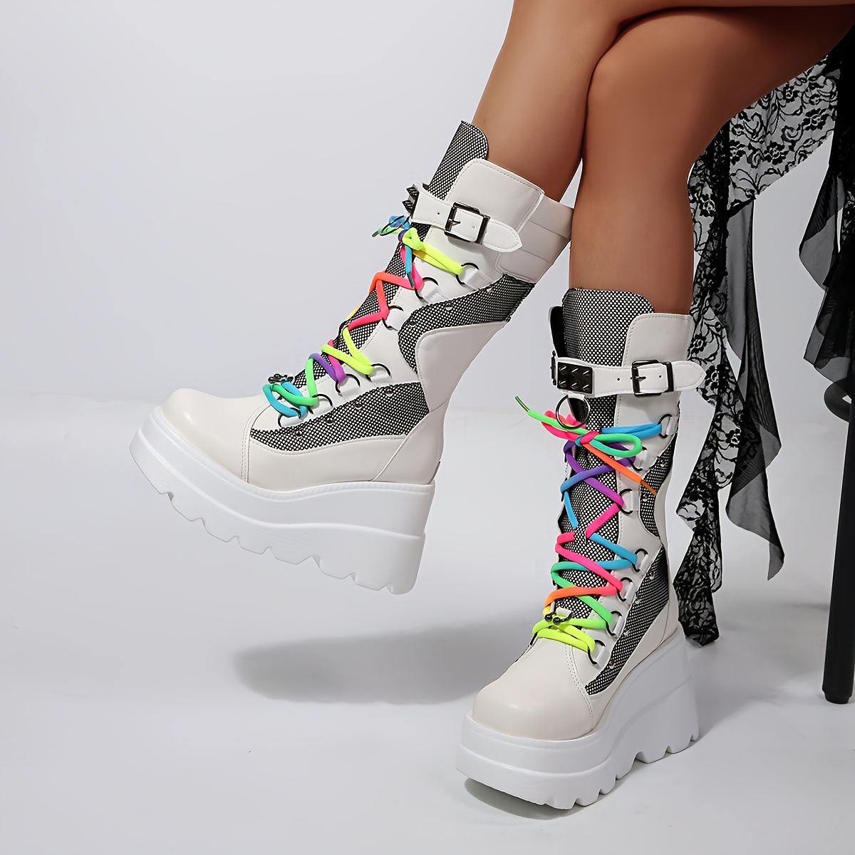 靴 archive studs boots 2way y2k grunge punk womens y2k punk platform boots black calf combat boots - Temu Cyprus