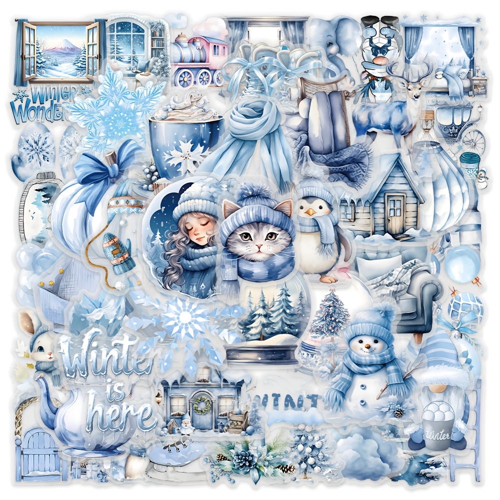 Image of Watercolor Winter Graffiti Stickers 50 Winter Scene Stickers Vinyl Stickers Water Bottle Laptop Luggage Stickers