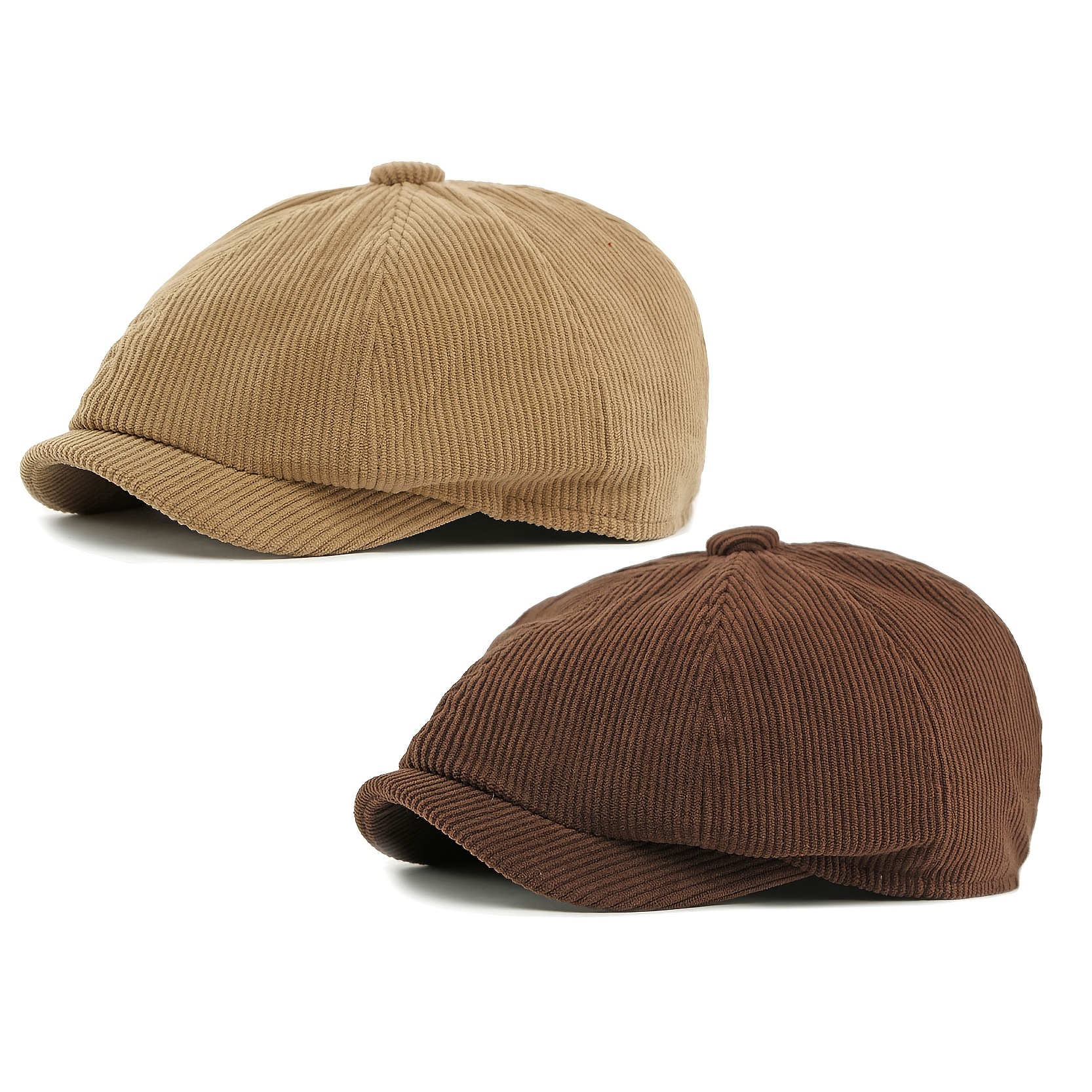 2 Pack Men' Striped Corduroy Newsboy Cap | Vintage Style, Lightweight, Non-stretch, Ideal For Father's Day