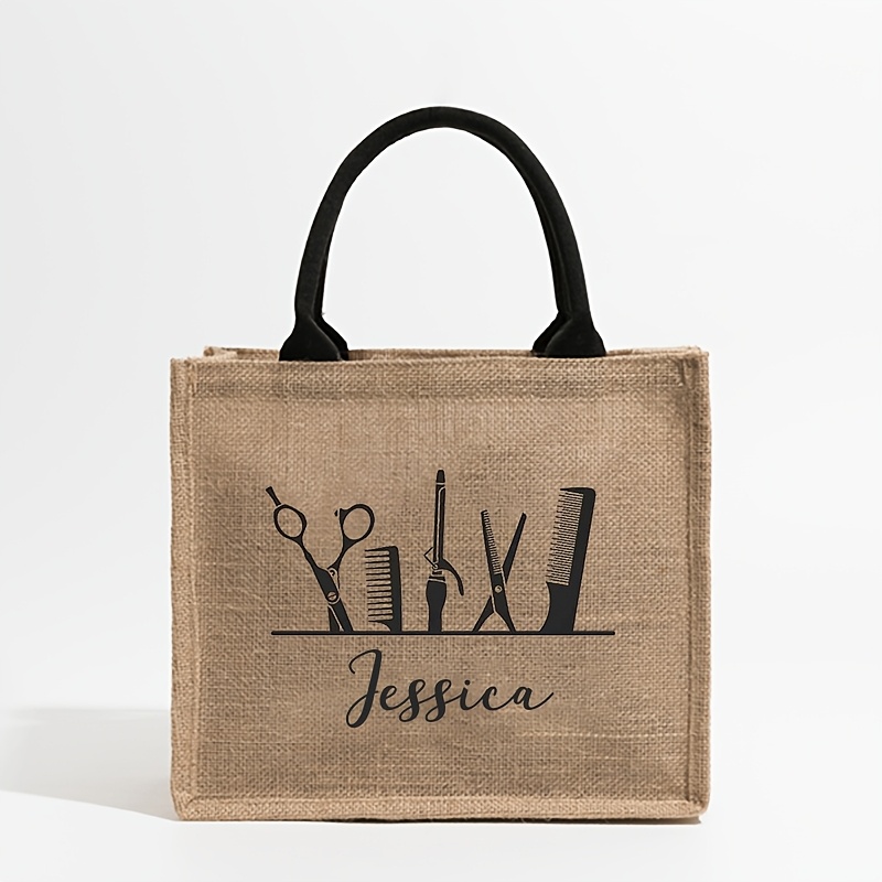 

1pc Stylist Canvas Tote Bag - Personalized Hairdresser Gift, Lightweight, Foldable, Machine Washable, Polyester Beach Bag With Fixed Shoulder Strap, Alphabet & Cartoon Print, Vacation Accessory