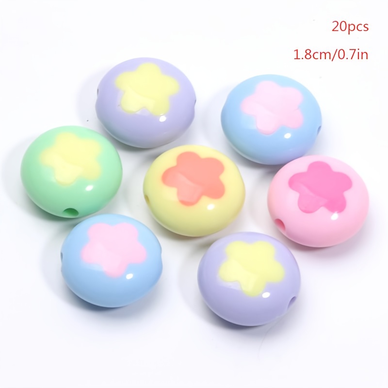 TEMU 20pcs Of 18mm Candy-colored Acrylic Flat Round Beads With , Suitable For Handmade Jewelry, Shoe Embellishments, And Watch Additions - Craft