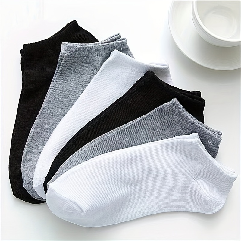 

6 paires/10 paires de chaussettes décontractées de couleur unie, noir/blanc/, polyester 95 % élasthanne 5 %, tissu tricoté, longueur courte, lavable en machine, 200 g/m² - Confortable à au