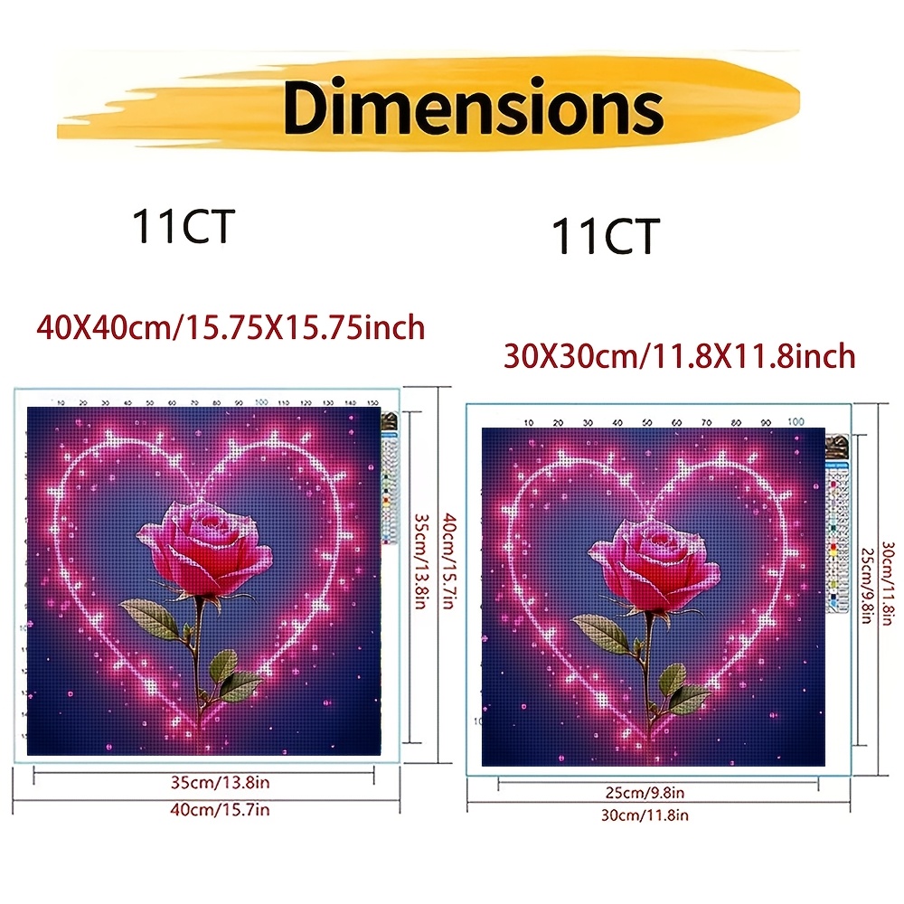 Frameless Cross Stitch Printed Kit, 'Pink Rose Heart Light Background' Pattern