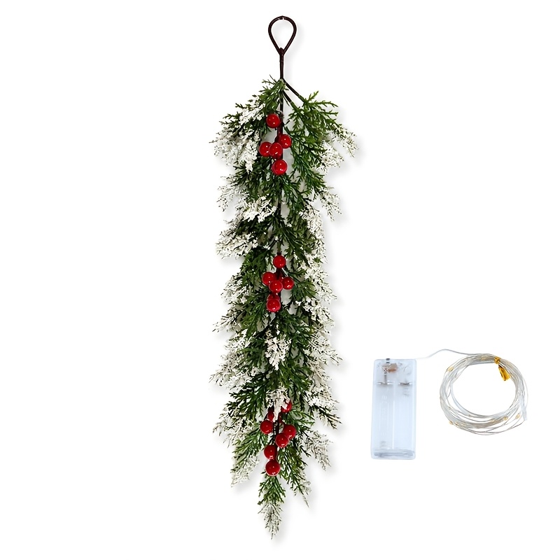 TEMU Kerst Druppel Swag met Rode , Nep Kerst Norfolk Groen Druppelkrans voor Feestdag Deur Tafel, Indoor Kerst Huisdecoratie met LED String Lights