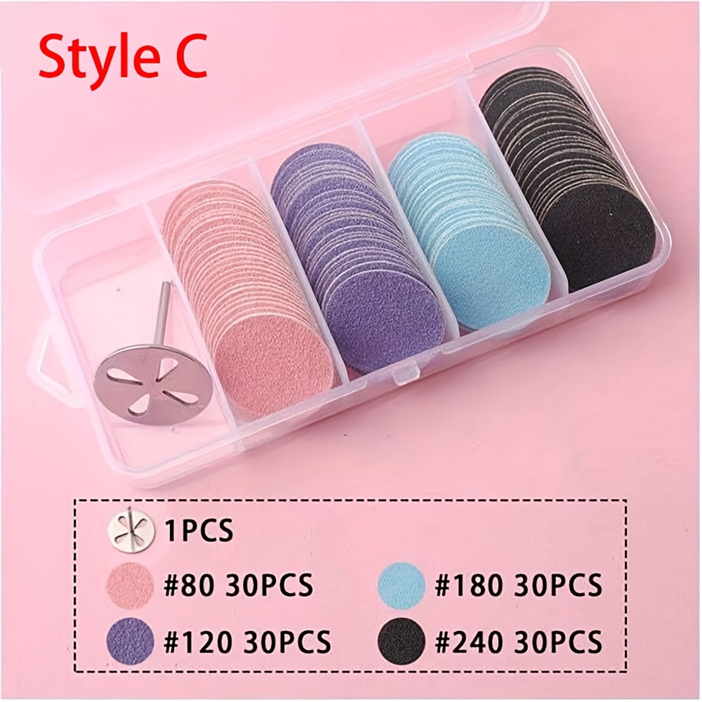 Image of 120pcs/box 4grits 25mm Foot Cuticle Removal Replaceable Sanding Paper With 1pc Pedicure Disk Pads Kits #80/#120/#180/#240 For Manicure Nail Shaping Sanding Papers With Metal Shaft