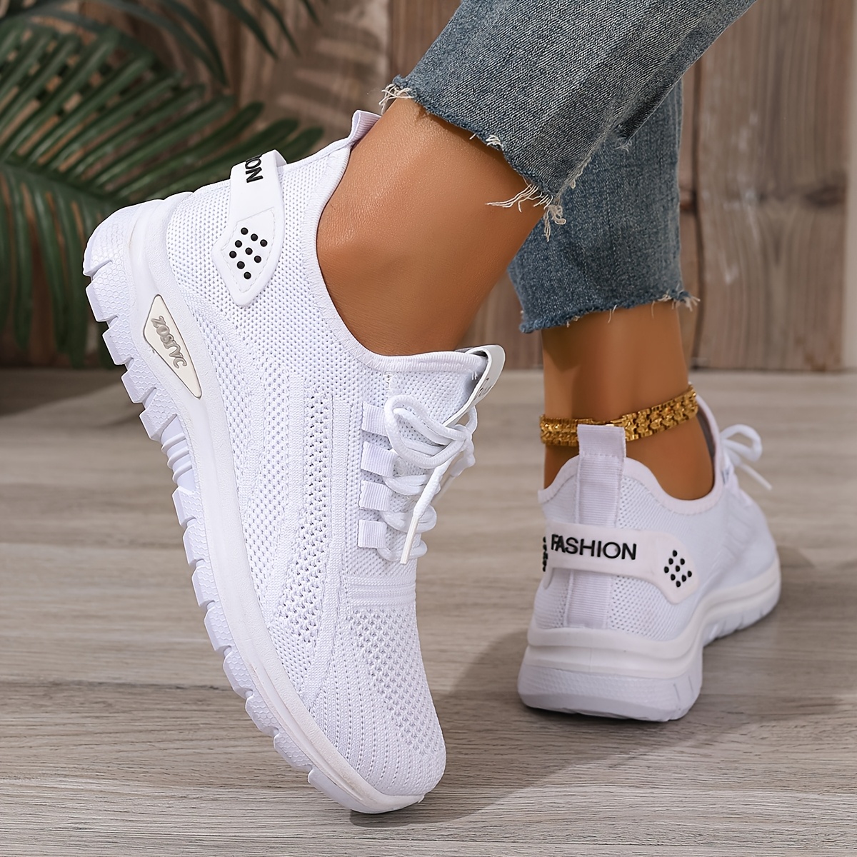 Women's White Breathable Mesh Running Shoes - Comfortable Low-Top Sneakers with Rubber Sole for Travel, Vacation & Casual Wear, Sleek Shoe Design | Cushioned Support