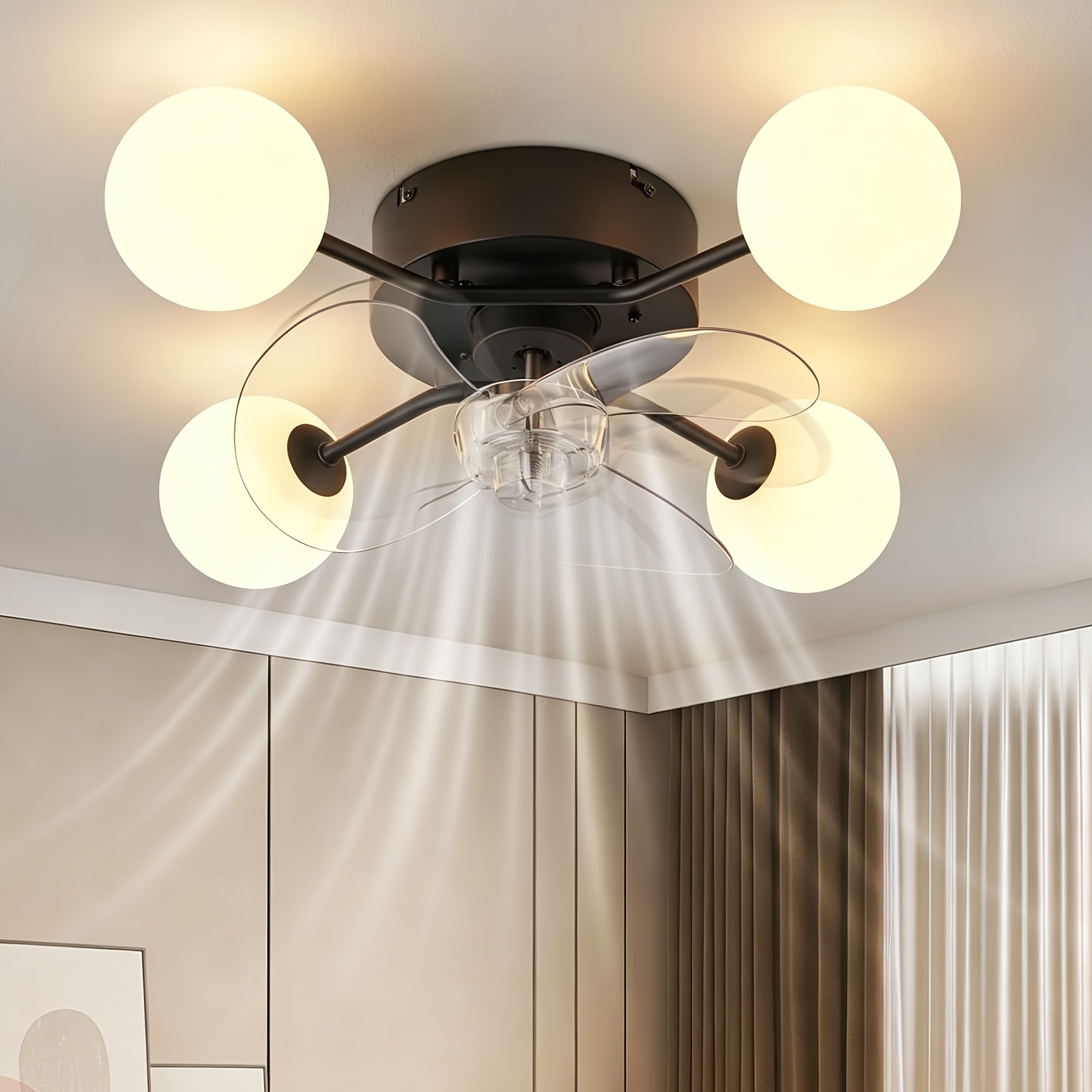 Ceiling Fan With Lighting Quiet G9 Ceiling Lamp With Fan 4/5 Black 6-gang Ceiling Fans With Light/remote Control/timer For Living Room Bedroom - Without Lighting