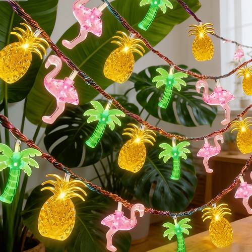 59 inch 118 inch led fairy lights in flamingo pineapple and palm tree shapes outdoor string lights hawaiian lights suitable for tropical parties bars summer patios and bedroom decoration