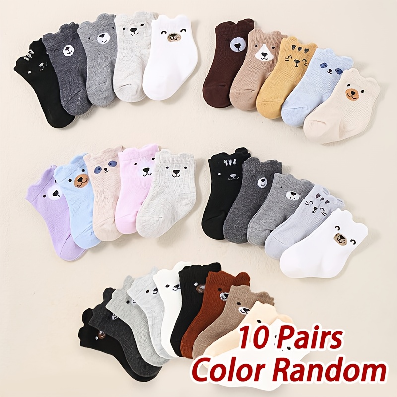 Random 10 Pairs Of Infant Socks, Soft With Cute Animal Faces, Anti-slip And Shock-absorbing Sole, Use For Boys And Girls, Polyester Fiber, Newborn Essential, Breathable Fabric, Parent Gift