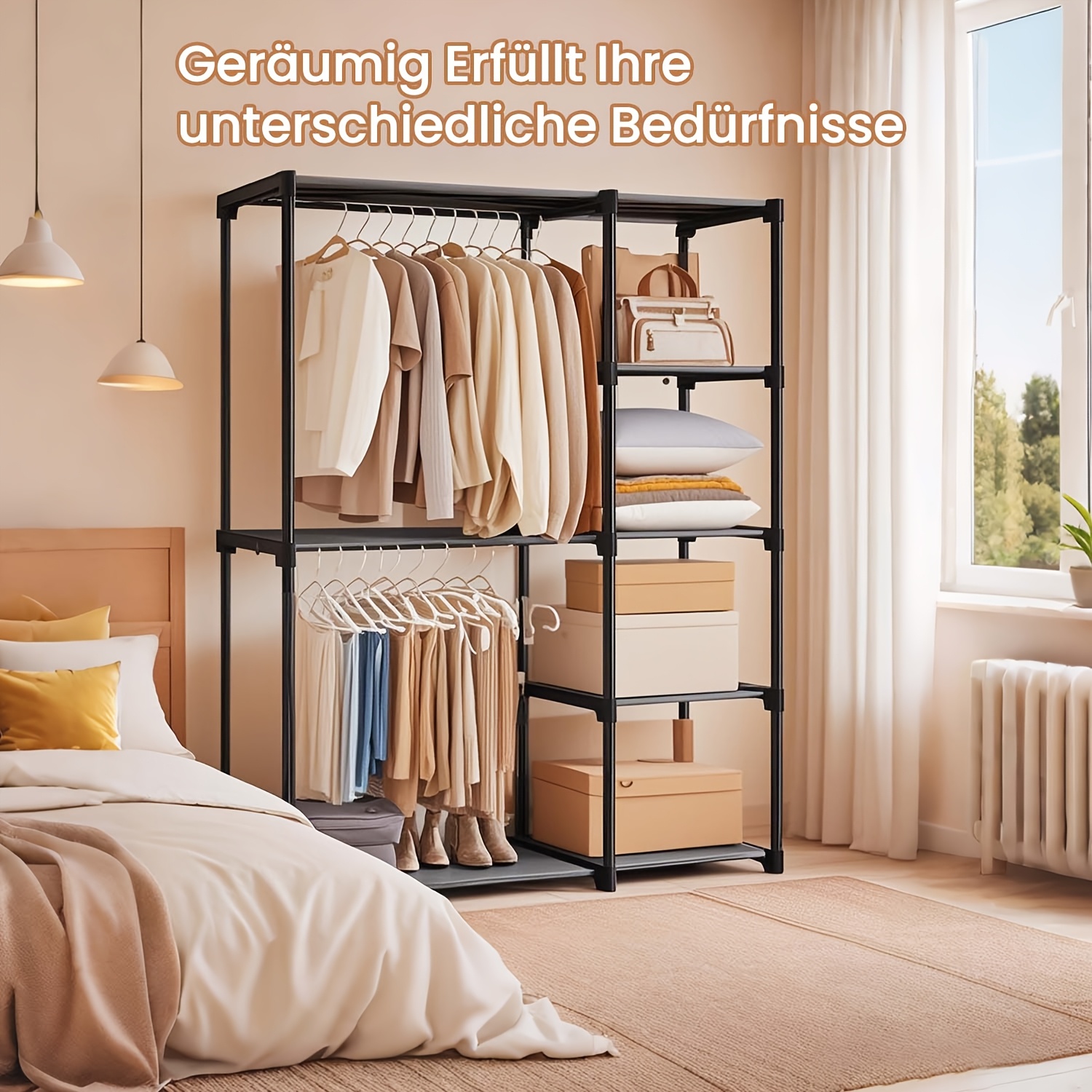 Image of Clothes Rack With Shelves, Open Wardrobe, Of Storage Space For Bedroom, Living Room, 112 X 165cm, Portable Closets