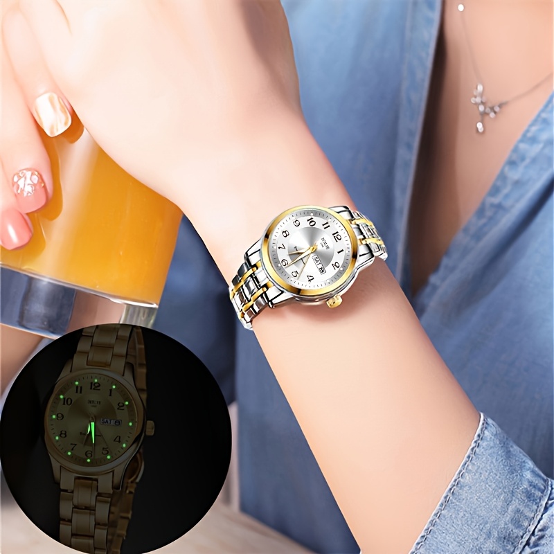 DEBLVE Women'S Ultra-Thin Stainless Steel Quartz Watch - Stylish, Lightweight, IPX7 with Calendar, Luminous Day Display, and Stainless Steel Band - Perfect for Casual Wear, DEBLVE