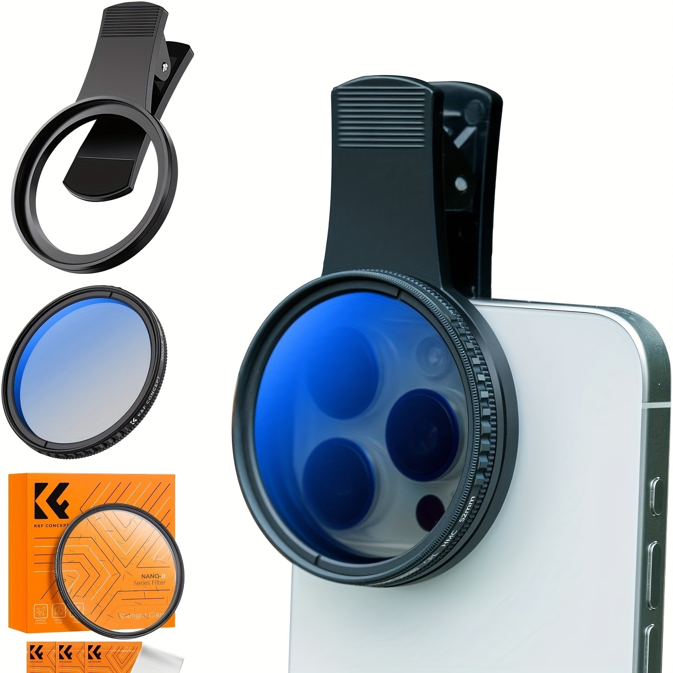 52mm Clip On Circular Polarizer Lens Filter Kit For Smartphones And For