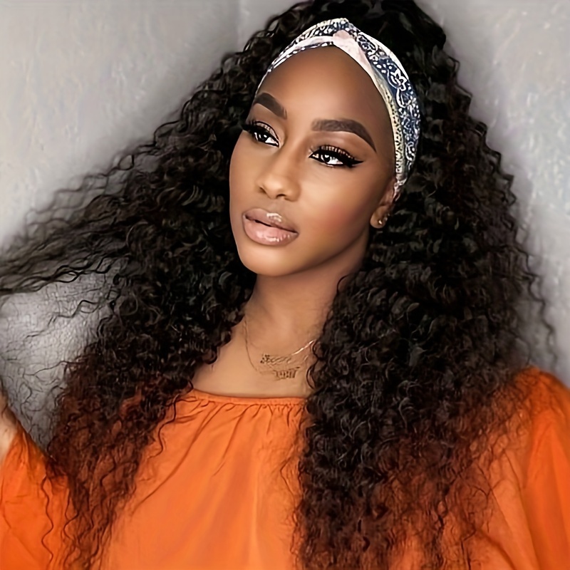 Headband Wig Human Hair Deep Wave None Lace Front Wig Human Temu