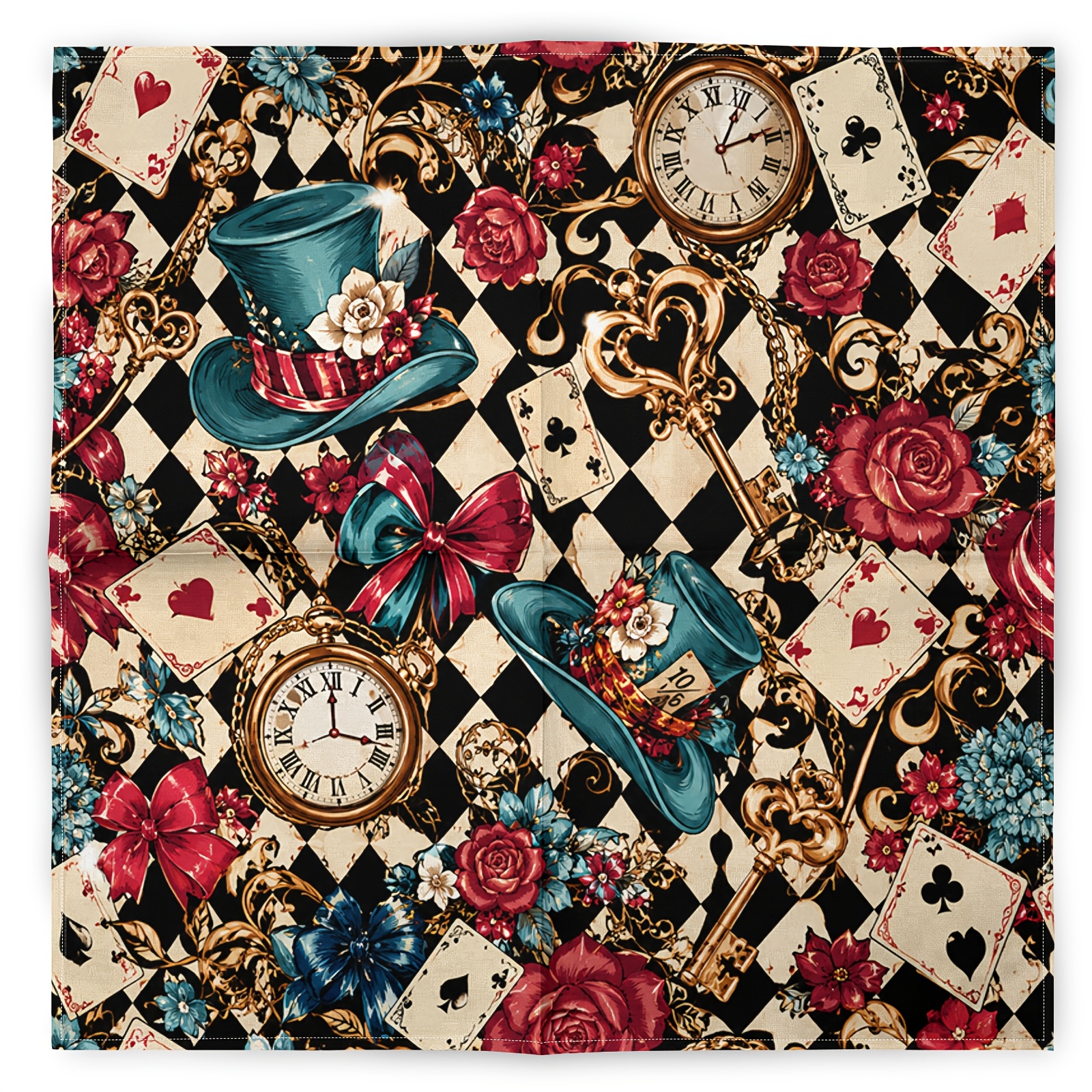 TEMU Foulard Alice Vintage Poker Clock Hip-Hop Pop, Sciarpa Stile Britannico e Scaldacollo, Bandana Stile Lolita Sciarpa Quadrata, Asciugamano per il