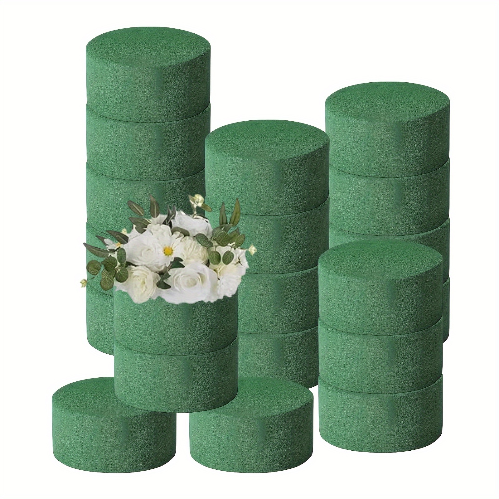 

20pcs Value Pack Round Flower Foam, Foam Block Flower Arrangement Supplies, Party Decoration Flower Mud, Green Wet Foam Block, Wet , Suitable For Wedding Aisle Flowers (20pcs)