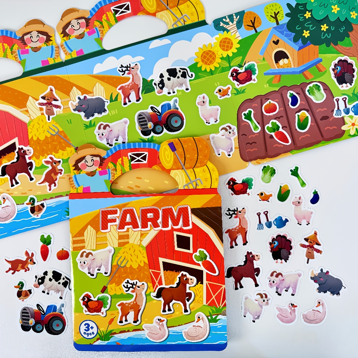 Image of Children's Jelly Sticker Toy, Farm Animal Themed Diy Scene Stickers With No Residue, Early Learning Educational Gift 3+ For Christmas, Halloween, And Birthdays