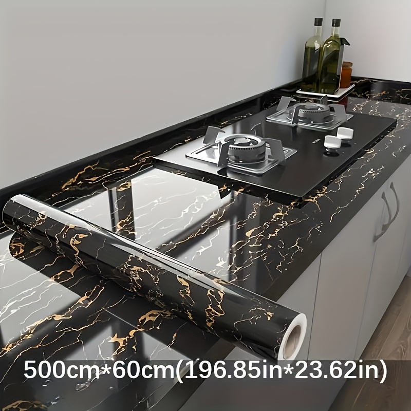 TEMU 1pc Marble Wallpaper - Self-adhesive, Large Kitchen Backsplash With Golden Veins, 23.62inch X 196.85inch, For Decor, | Marble Texture | Durable
