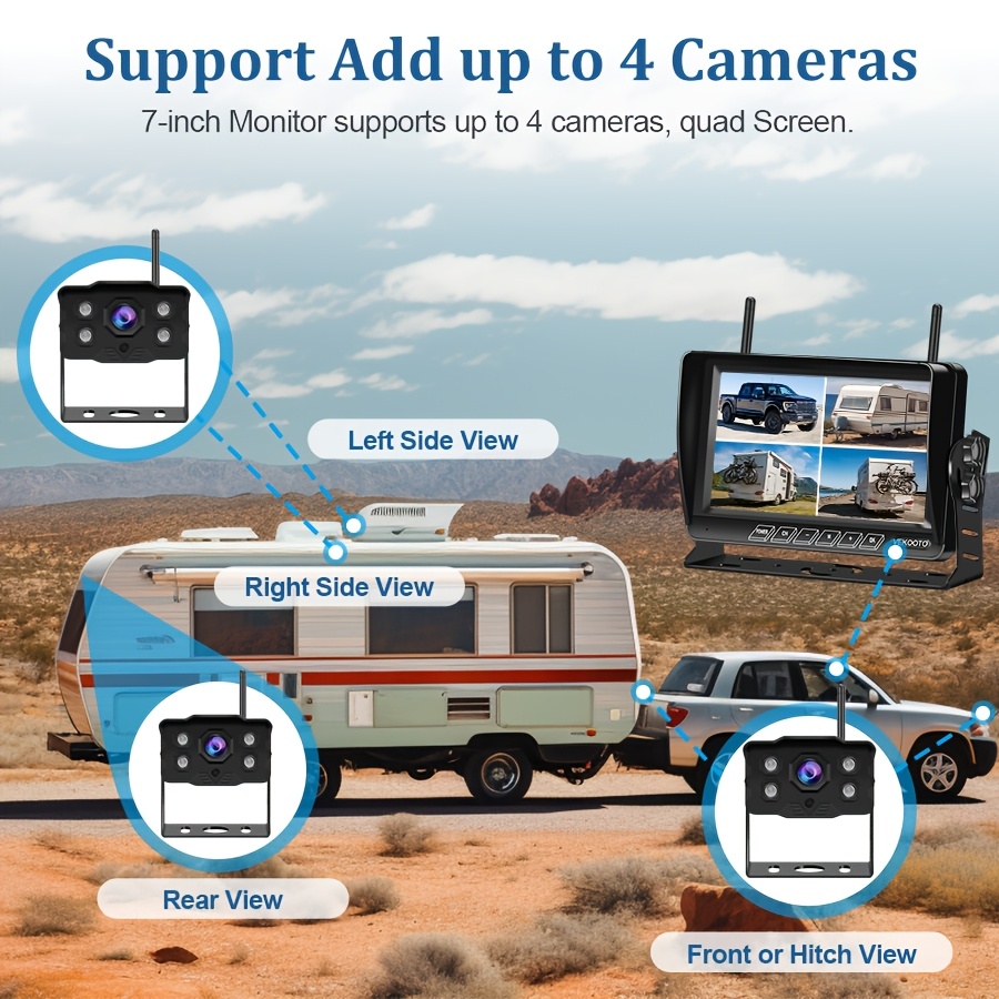   wf8 7 monitor with 1 2cam 1080p 7   monitor and rv backup camera wireless bsd system pre wired for   system recording   rear view camera clear night vision for trailer   truck Product details 11