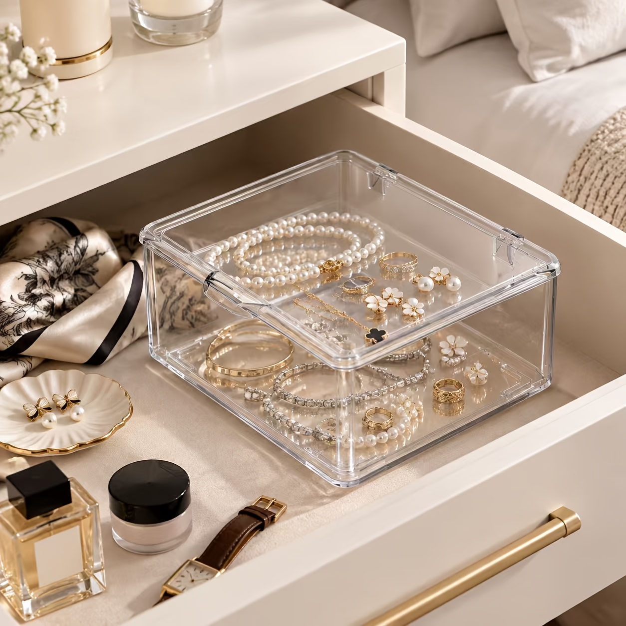 TEMU Transparent Desktop Storage Box, Dust-proof Organizer. Home Mini Medicine Cabinet, Multifunctional Cosmetic, Mask, Stationery And Sundries