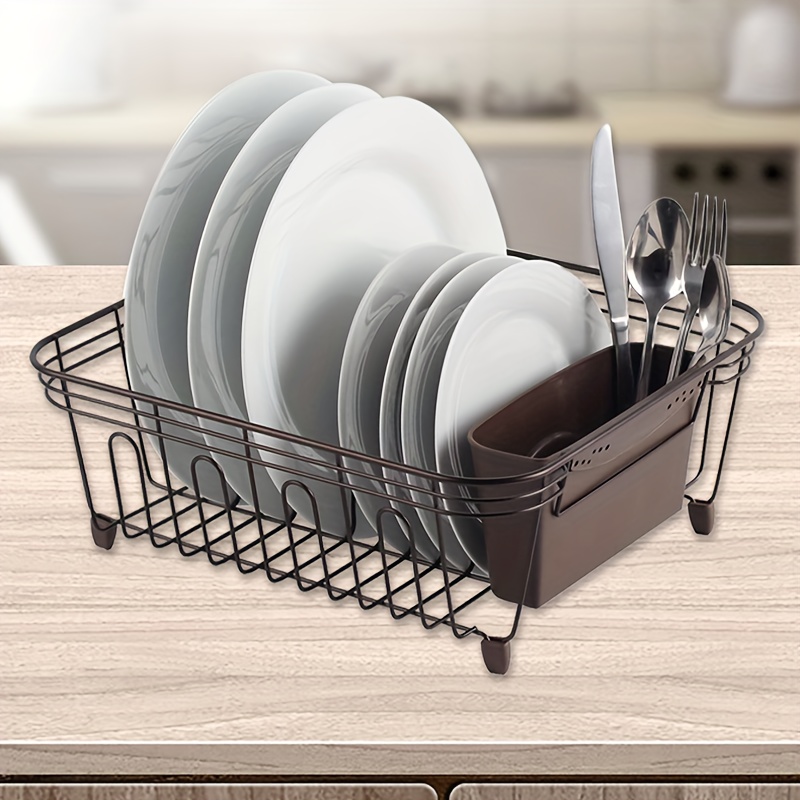 iron dish drying rack with utensil holder rust resistant grooved drain strainer with strong load bearing capacity for home kitchen storage Product details 1