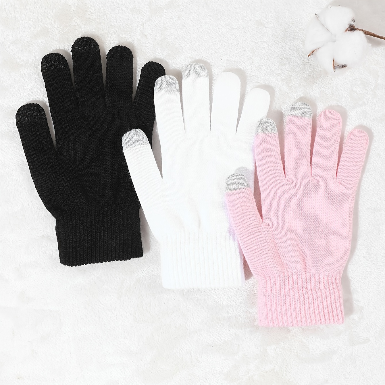 

3pcs Touchscreen Gloves - Warm, Stretchy Knit For Outdoor Activities & Skiing