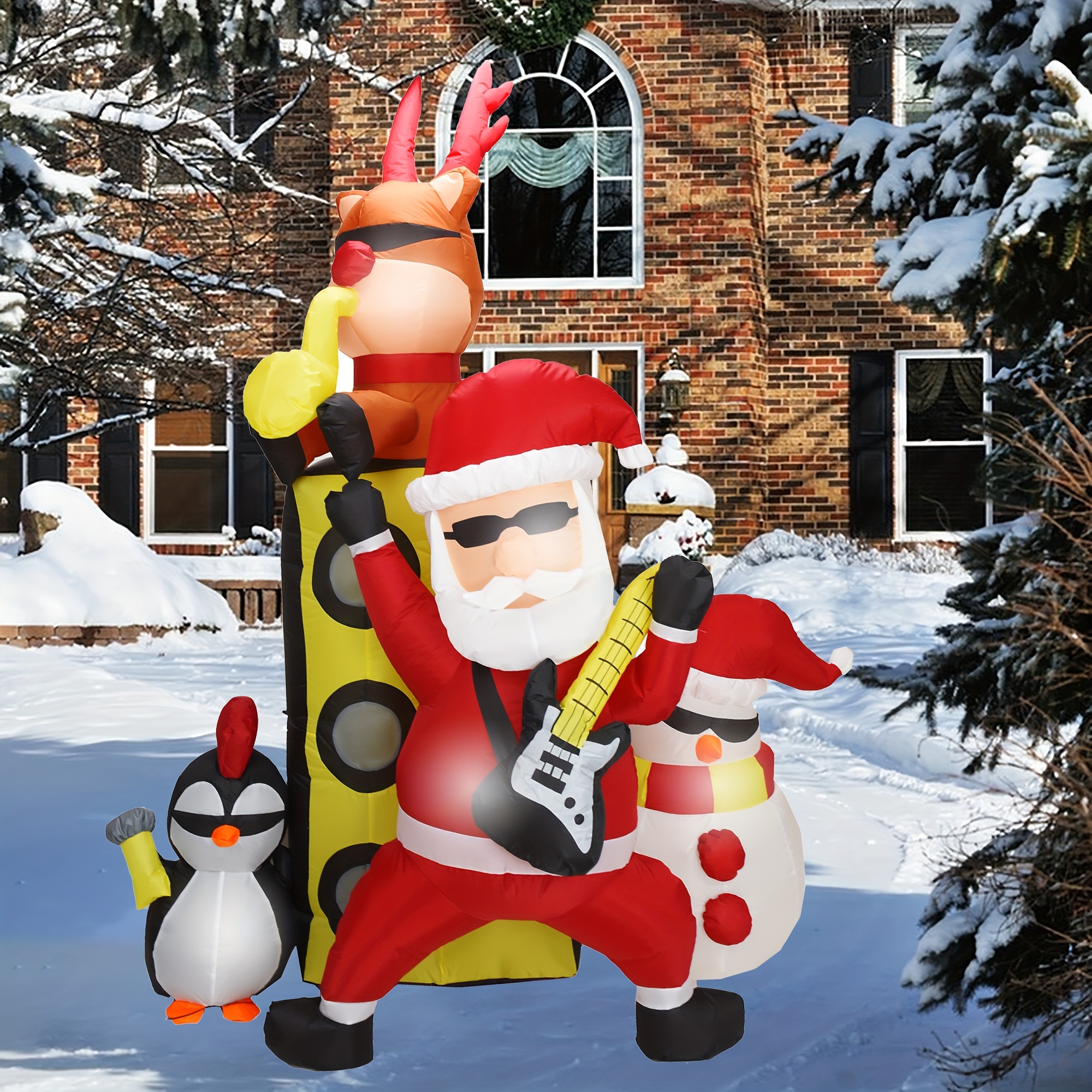 

1 Pcs 6.9ft Christmas Inflatable Santa Claus With Guitar, Blow Up Reindeer, Penguin And Snowman Band Concert, Lighted Holiday Decor For Party, Garden, Yard, Lawn