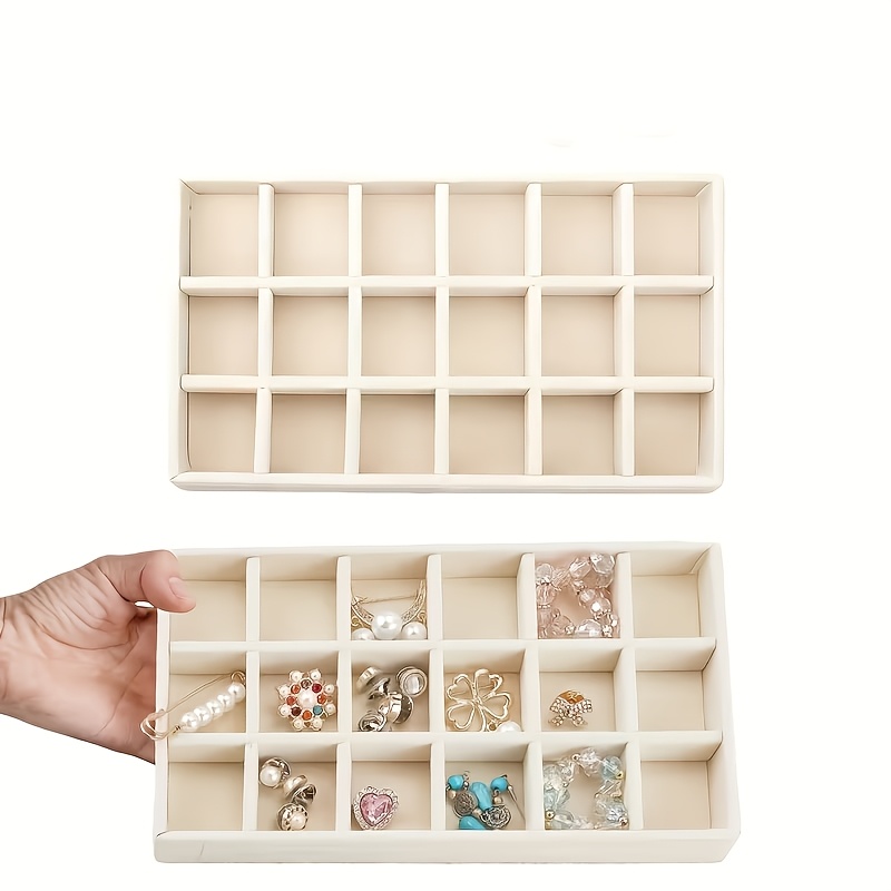 TEMU 2pcs Velvet Jewelry Storage Rack, Velvet Drawer-style Stackable Jewelry Tray, Suitable For Drawers And Desktops, For Necklaces, Rings, Watches,