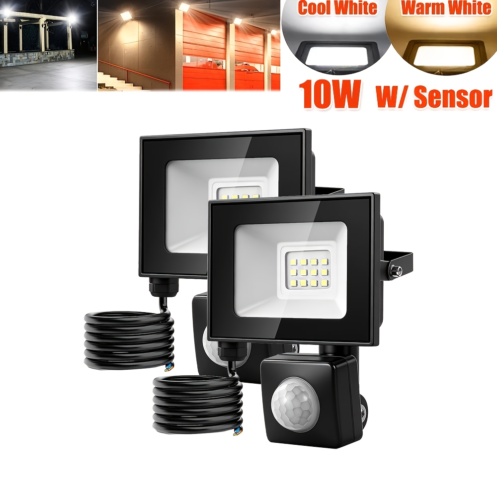 2pcs 10w Led Floodlight Outdoor Motion Sensor, 10x11x2.7cm Led Sensor Security Light, Led Flood Light, Cool White/warm White, Adjustable 180° Bracket, For Garden, Garage, Yard, Backyard, Workshop