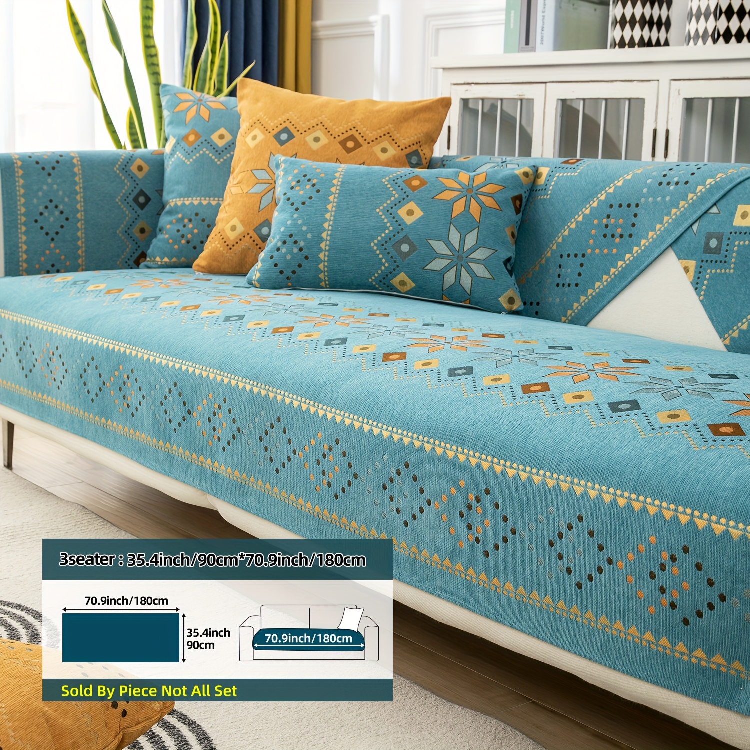 Copridivano Reversibile ROOMLIFE Bohémien Jacquard – Ciniglia Morbida, Antigraffio, 180x300 Cm (Adatto Per 2/3 Posti) - 5